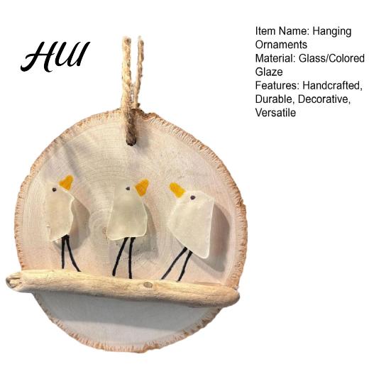 Ocean Themed Home Decoration Handmade Sea Glass Bird Wooden Hanging Ornament, Coastal Seagull Decor for Memorial Gift Her Christmas Tree, Beach Style