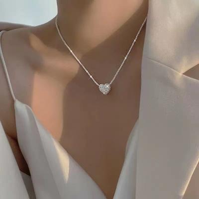 Кулон в виде сердца, сверкающее ожерелье, женская нишевая цыганская цепочка, простой дизайн, модная цепочка для ключицы