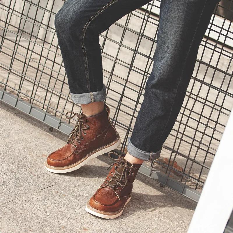 2024 New Winter Boot Cowhide 2024 Lace Up Leather Autumn Shoes Men 2024 Retro British Outdoor Round Head Flat Heel Work Boots