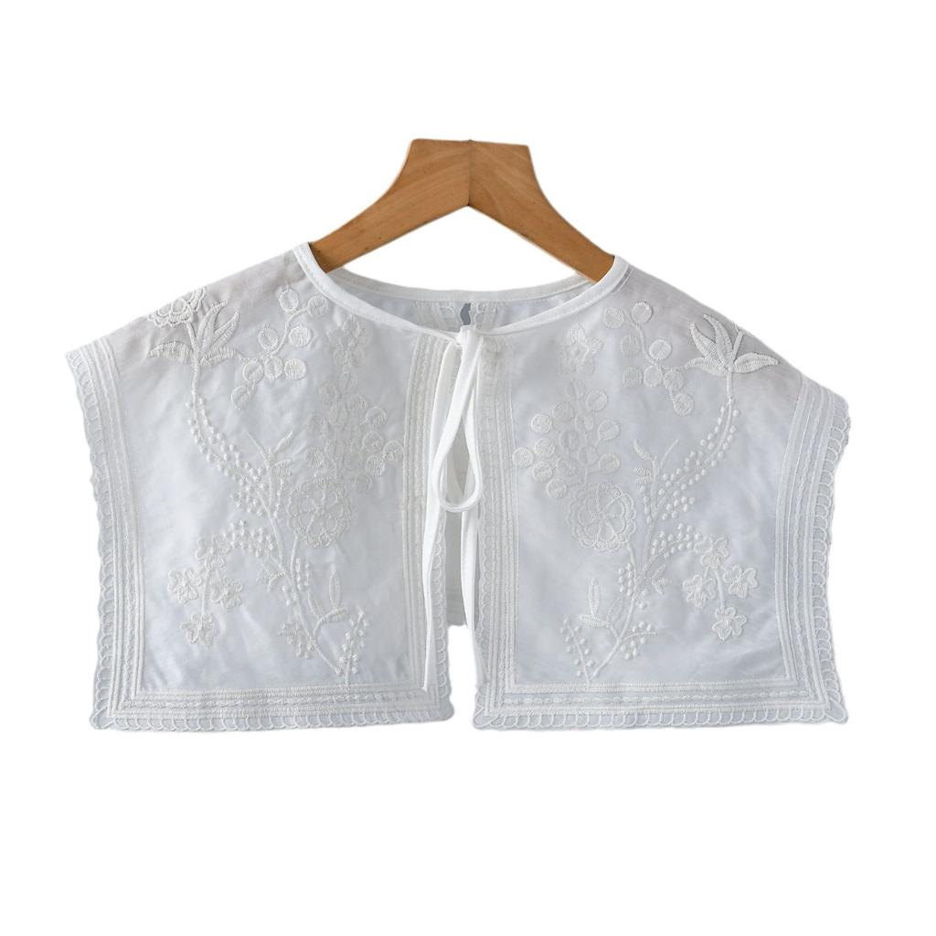 Female Lapel Embroidery Detachable Collar Shawls for Women's Lace Lace Up Shawl False Collars Dress Blouse Decorative