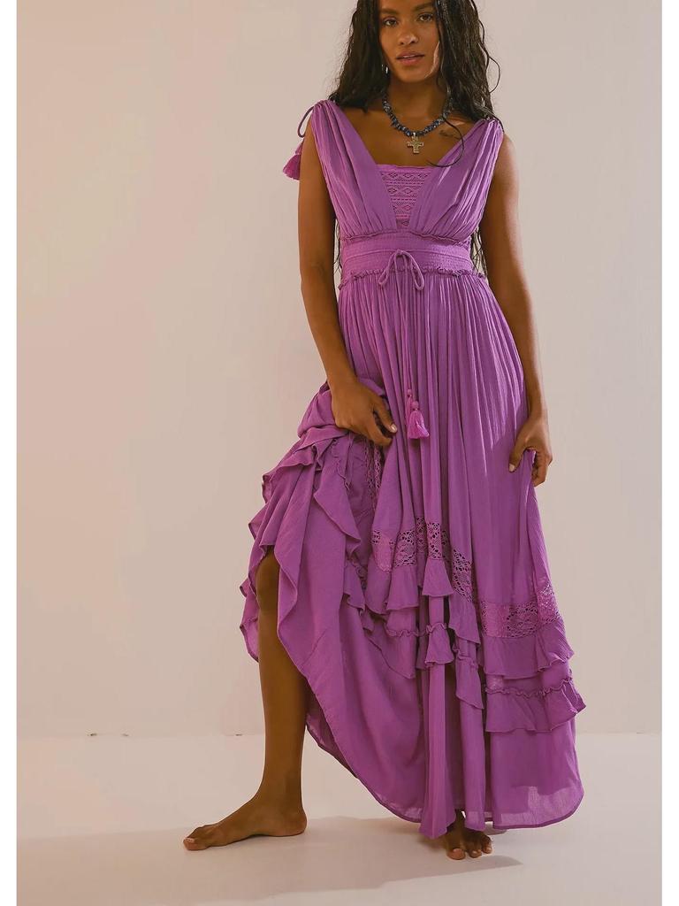 Элегантное женское длинное платье с оборками, лето 2025 г.