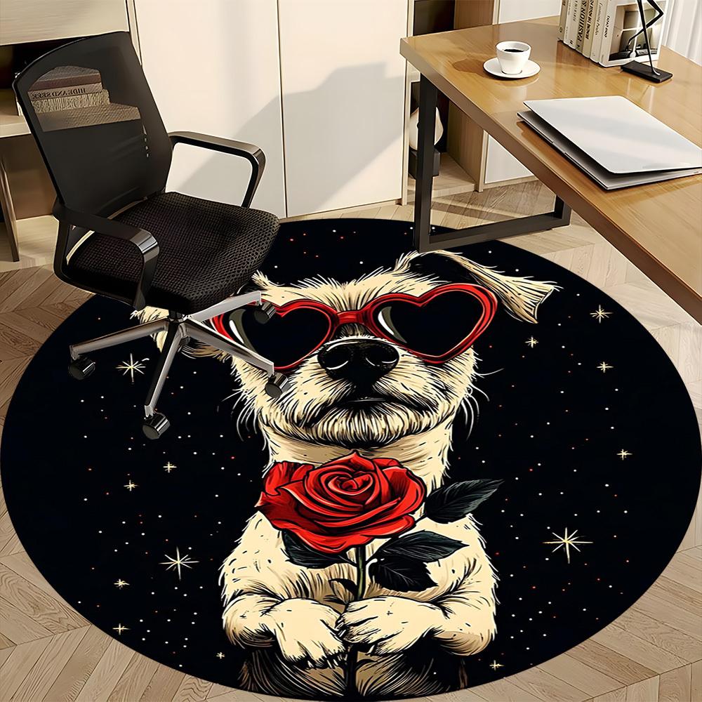 1PCLove Dog Office Round Area Rug, Mat Suitable For Office, Under Office Chairs Bedroom Living Room Home Decor, Room Deco
