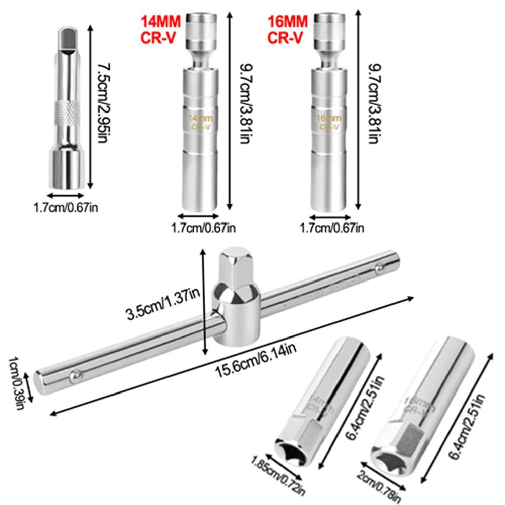 Набор из 6 шт. Автомобильный свечной ключ 14 мм 16 мм Гибкий свечной набор с Т-образной рукояткой для инструментов для ремонта автомобилей и мотоциклов