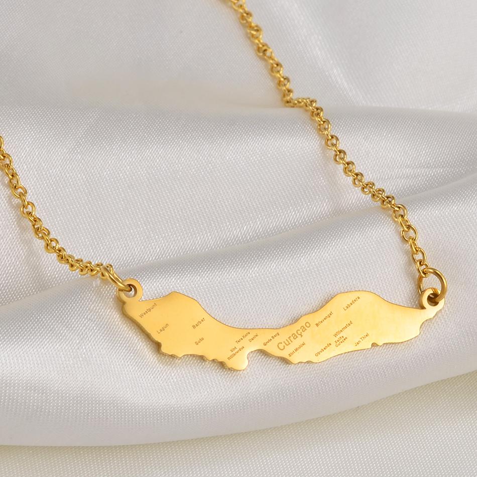 Anniyo 4CM Curacao Map & Village Name Pendant Chain Necklaces Charm Stainless Steel Gold Color Silver Color Jewellery @230421