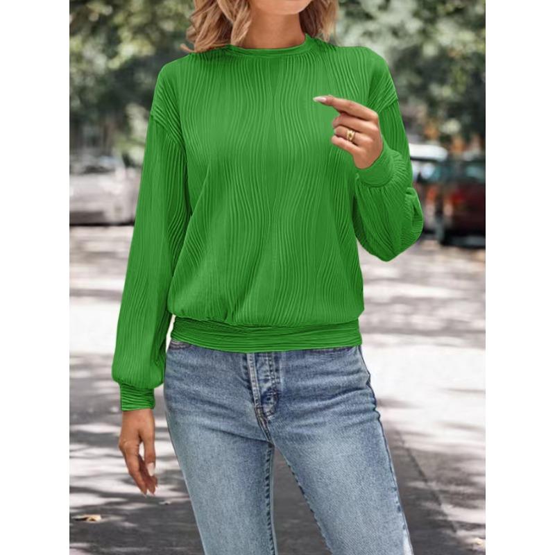 Женские модные повседневные весенне-осенние однотонные блузки и рубашки с круглым вырезом и длинными рукавами с принтом