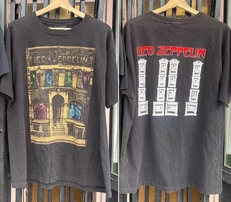 Led Zeppelin Рок-группа Редкий Дизайн 2 Стороны Черный Унисекс Футболка Репринт S-5XL Унисекс Футболка