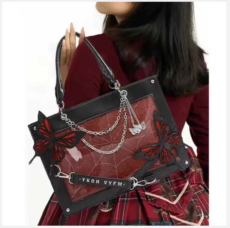Butterfly Y2k Lolita Pain Handbags Transparent Harajuku Ita Bag Chain Gothic Shoulder Bag Girls Japanese Crossbody Bag For Women