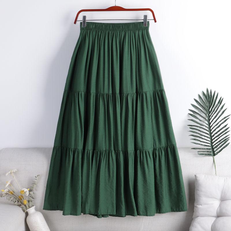 MOJTA Mid Skirt Spring Summer Women's Elastic High Waist Skirt A-line Skirt
