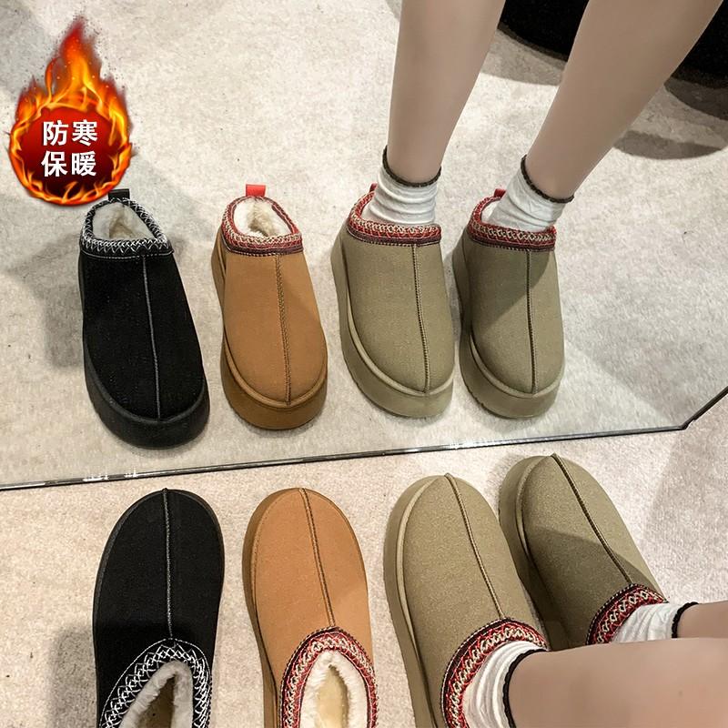 2024 Новые женские шерстяные тапочки, теплые шерстяные низкие сапоги на платформе, тапочки, женские уличные нескользящие ботинки, обувь для женщин