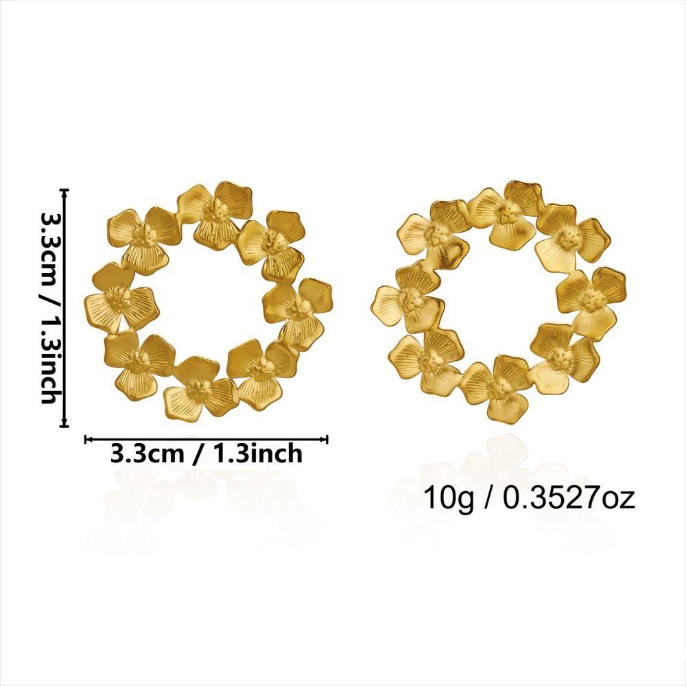 Stainless Steel Floral Wreath Earrings Waterproof Women Earrings Trendy Flower Circle Studs Gift
