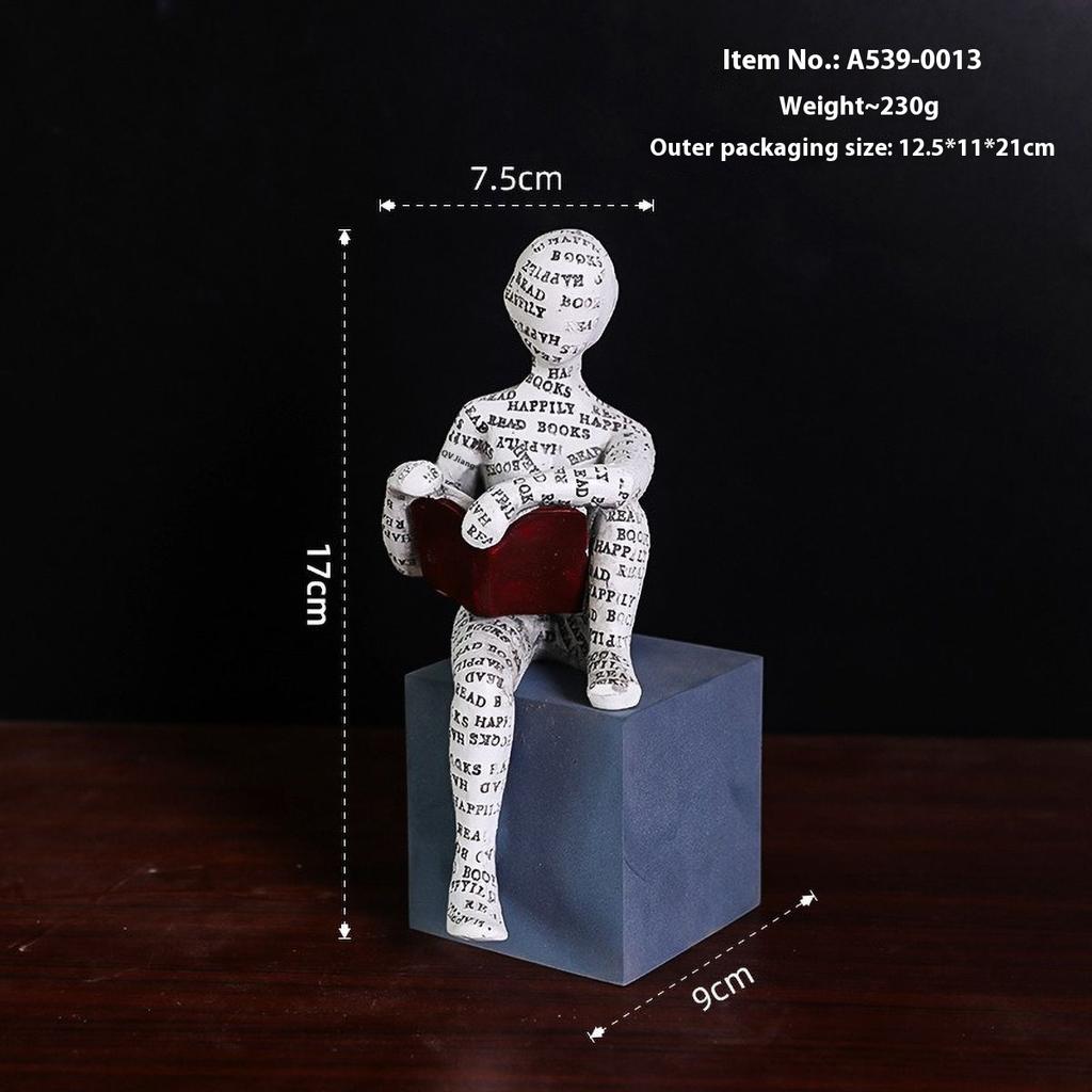 Nordic Book Lover Statue - Reading Person Resin Sculpture for Bookshelf Decor, Study Desk Ornament Minimalist Craft Decor
