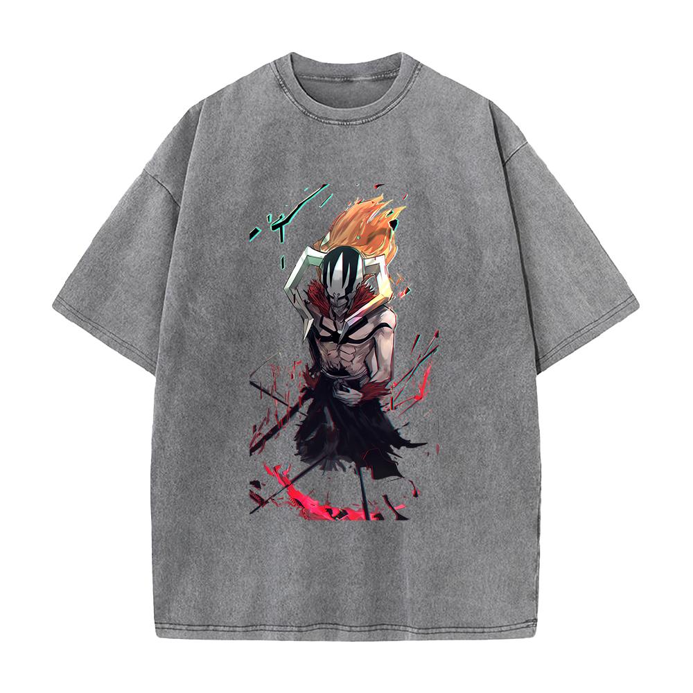 BLEACH Куросаки Ичиго Аниме Печатная Футболка Мужская Женская Стиранные Хлопковые Футболки Манга Винтажная Футболка Харадзюку Мужская Оверсайз Футболка