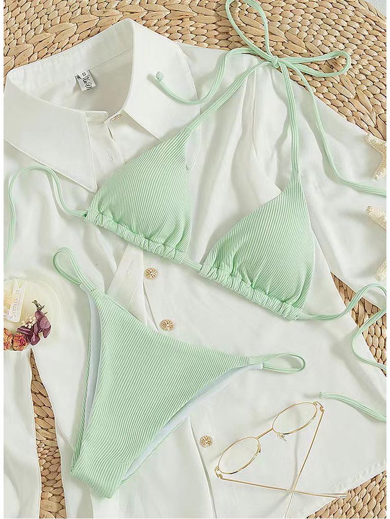 Женский сексуальный купальник бикини с халтером, однотонный - двухкомпонентный для отпуска