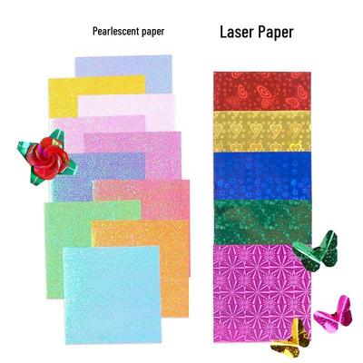 Цветная бумага для оригами с блестками для детей - Квадратная, Перламутровая, Разных размеров
