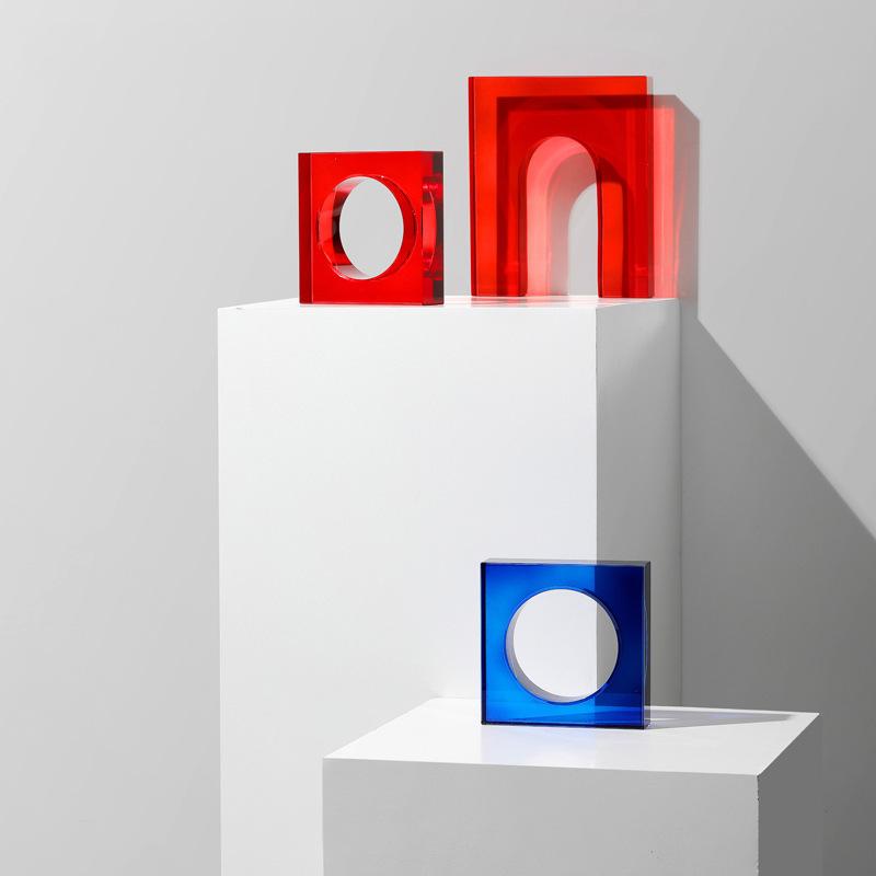 Современные простые синие прозрачные стеклянные геометрические орнаменты подставки для книг и подставки для книг Модель комнаты Офисный стол Мягкие украшения