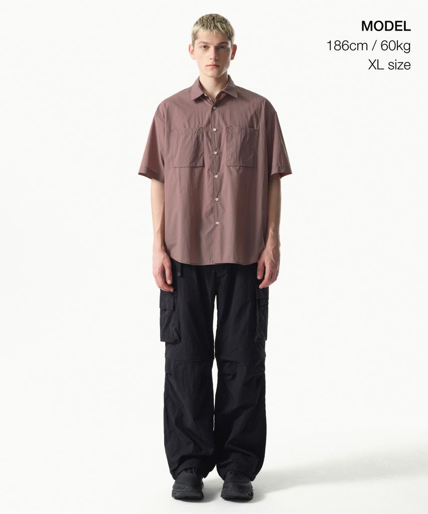 MUSINSA STANDARD [City Leisure] Lightweight Nylon Oversized Short Sleeve Shirt [Smoke Pink]