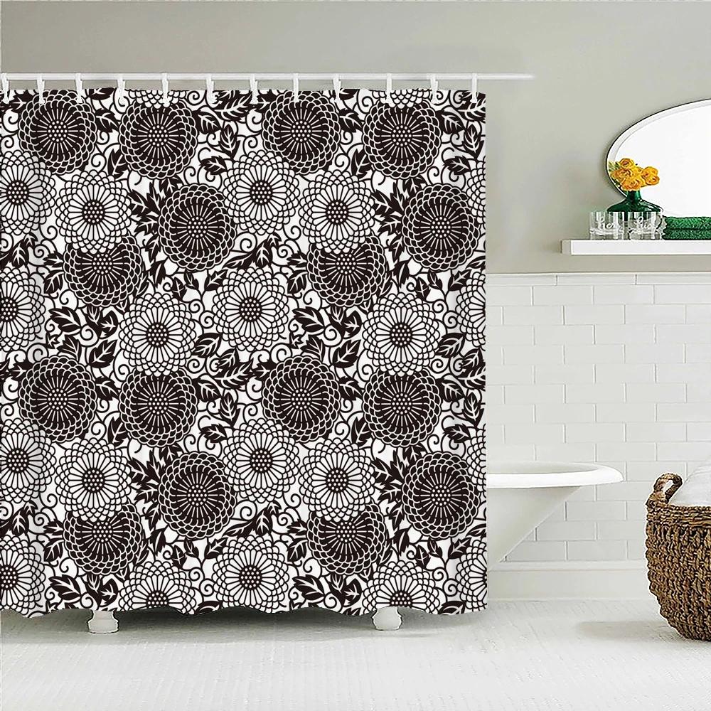 Indian Bohemian Fabric Shower Curtain Bathroom Curtains Boho Mandala Waterproof Fabric Bath Screen Bathtub Decor with 12 Hooks