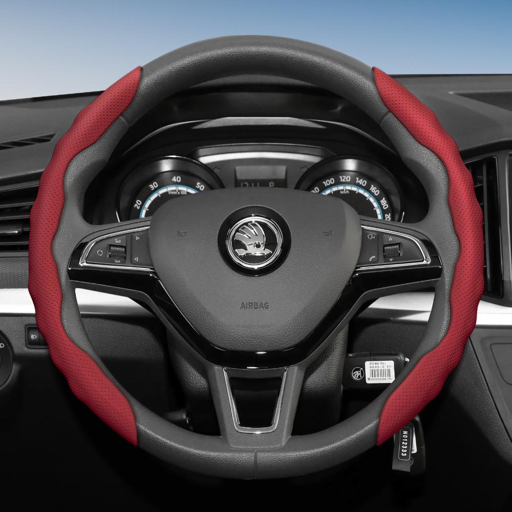 Подходит для чехла на руль Skoda с волнистым спортивным дизайном, дышащая кожа, сегментированный, нескользящий, впитывающий пот, защита для Octavia,