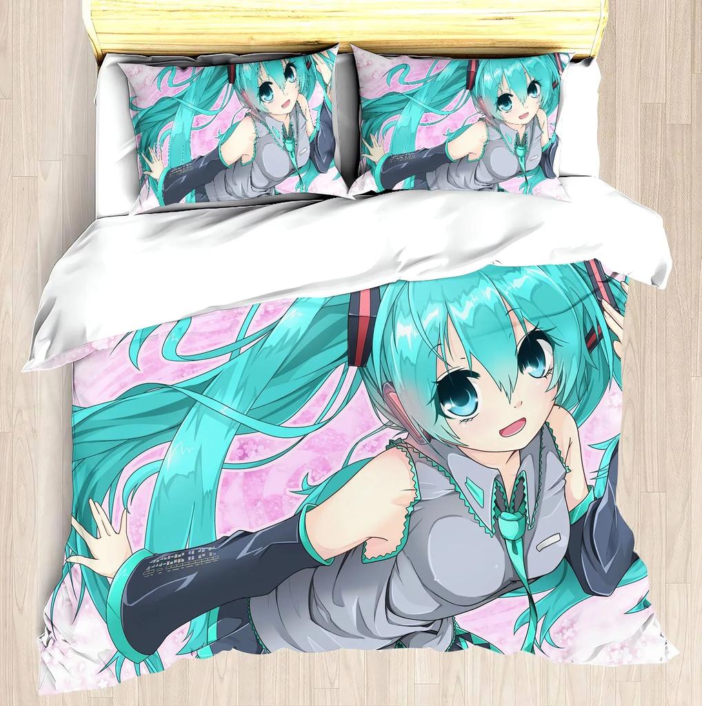 Hatsune Miku Anime 100% Polyester Bedding Set Duvet Cover Set Printed Cartoon Home Decor