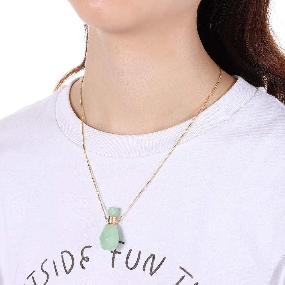 Drop Square Shape Perfume Bottle Pendant Jewelry Gift Oil Diffuser Vial Natural Stone Necklace