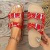 Летние праздничные женские тапочки с принтом для отпуска, путешествия, пляжные регулируемые сандалии с двумя пряжками, подушка, платформа, домашние тапочки для женщин