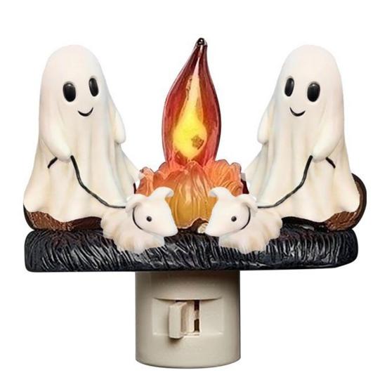 Halloween Night Light Spooky Ghost Campfire Pumpkin Boo Witch Black Cat Nightlight for Halloween Bedroom Living Room Decor