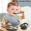 1SET Food Grade Silicone Children's Feeding Tableware Set Bib Spoon Fork Meal Bowl Infant Supplementary Food Maternal and Infant Products