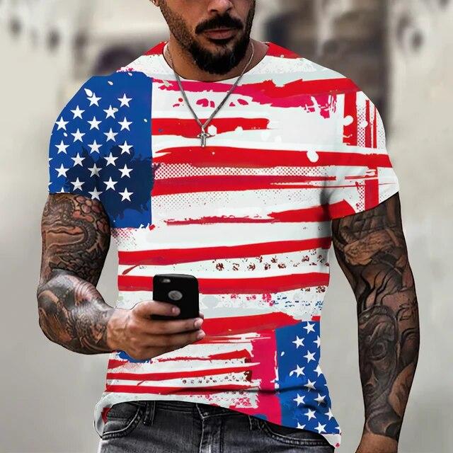 Summer T-shirt Men Short 3D Print Fashion Tops Casual Tee American Flag Harajuku Sleeve Shirts Oversize T-shirt Street Clothing
