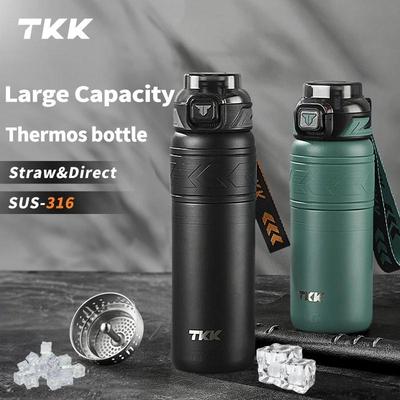 Термос TKK SUS-316, большая емкость, вакуумная кружка, холодоизоляция, портативный ремень с термофлягой для чая, бутылка для воды