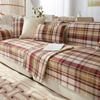 Cotton Linen Plaid Pattern Slipcovers for Living Room, Geometric Sofa Covers, Anti-Slip, Dustproof Couch Covers, Red and Beige