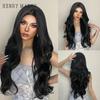 HENRY MARGU Длинные волнистые синтетические парики с челкой Парики из натуральных черных волос для женщин Ежедневные вечерние парики из термостойкого волокна