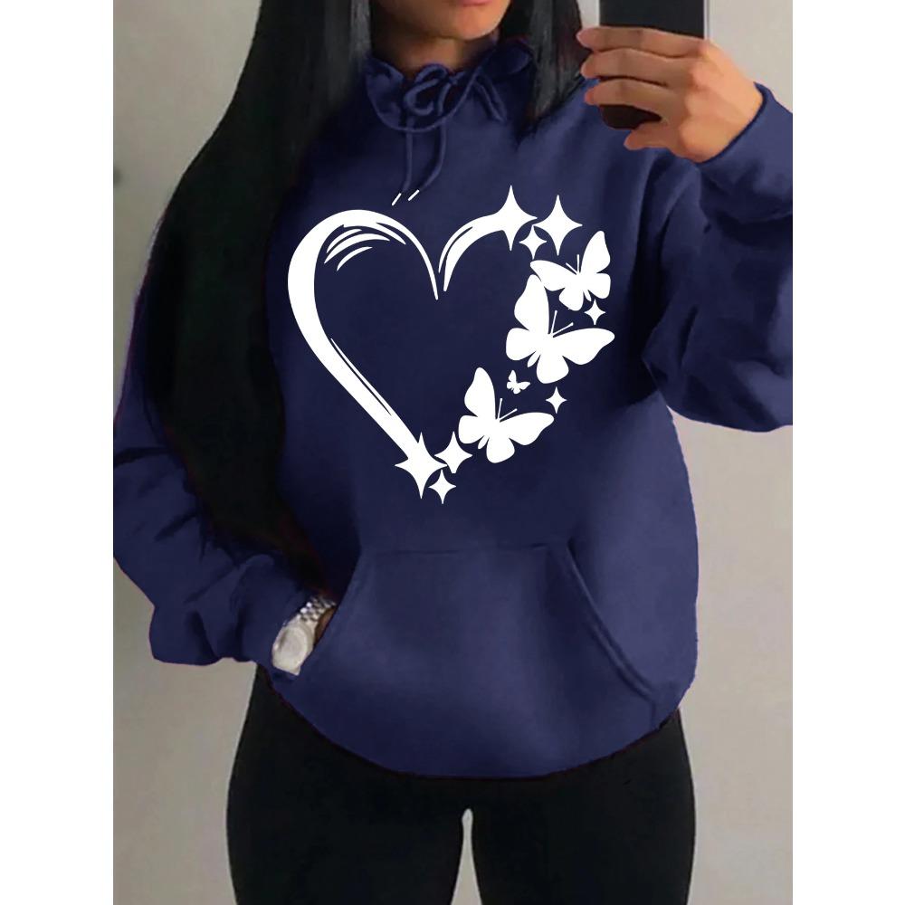 Худи с принтом «Любовь и Бабочки» Женские Уличные Худи Модные Карманные Одежда Винтажное Многоцветное Худи