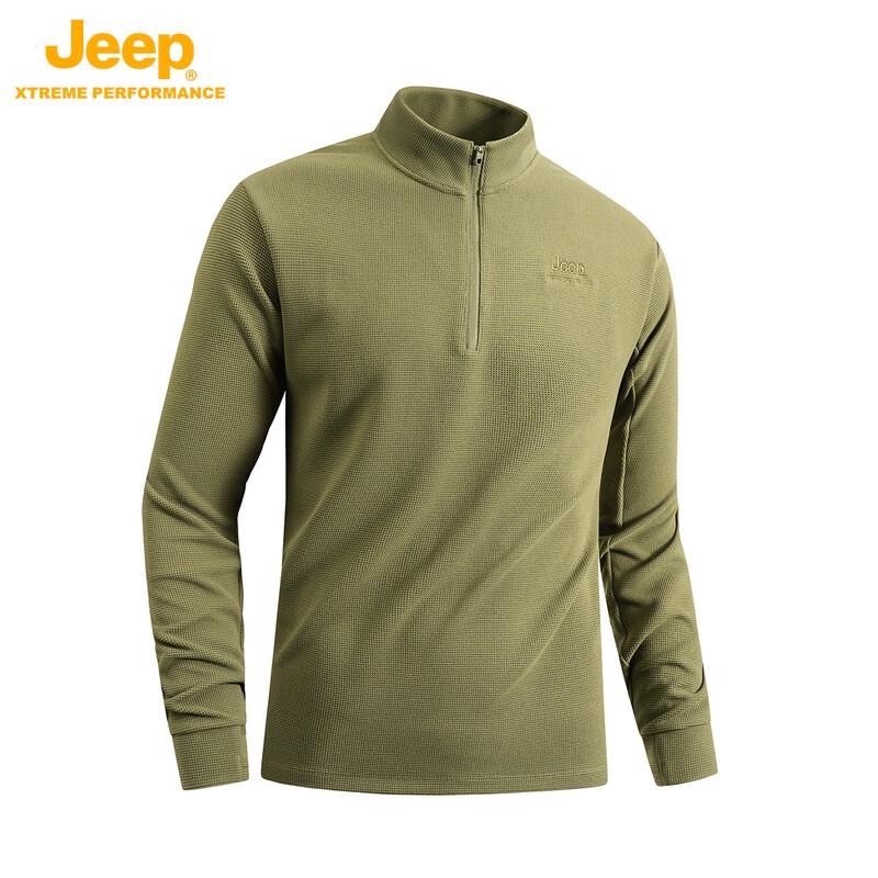 JEEP Men's High-Collar Half-Zip Long Sleeve T-Shirt