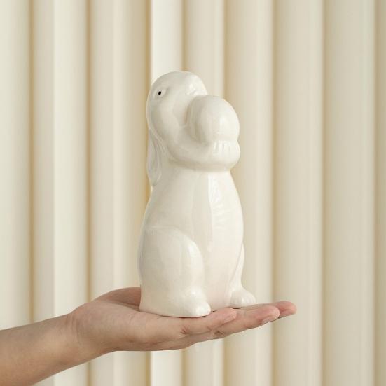 Easter Ceramic Bunny Figurine Holding Egg Look-up Rabbit Statue Sculpture Spring Easter Holiday Party Decoration