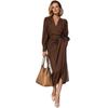 Women S V Neck Long Sleeve Wrap Tie Waist Long Dress