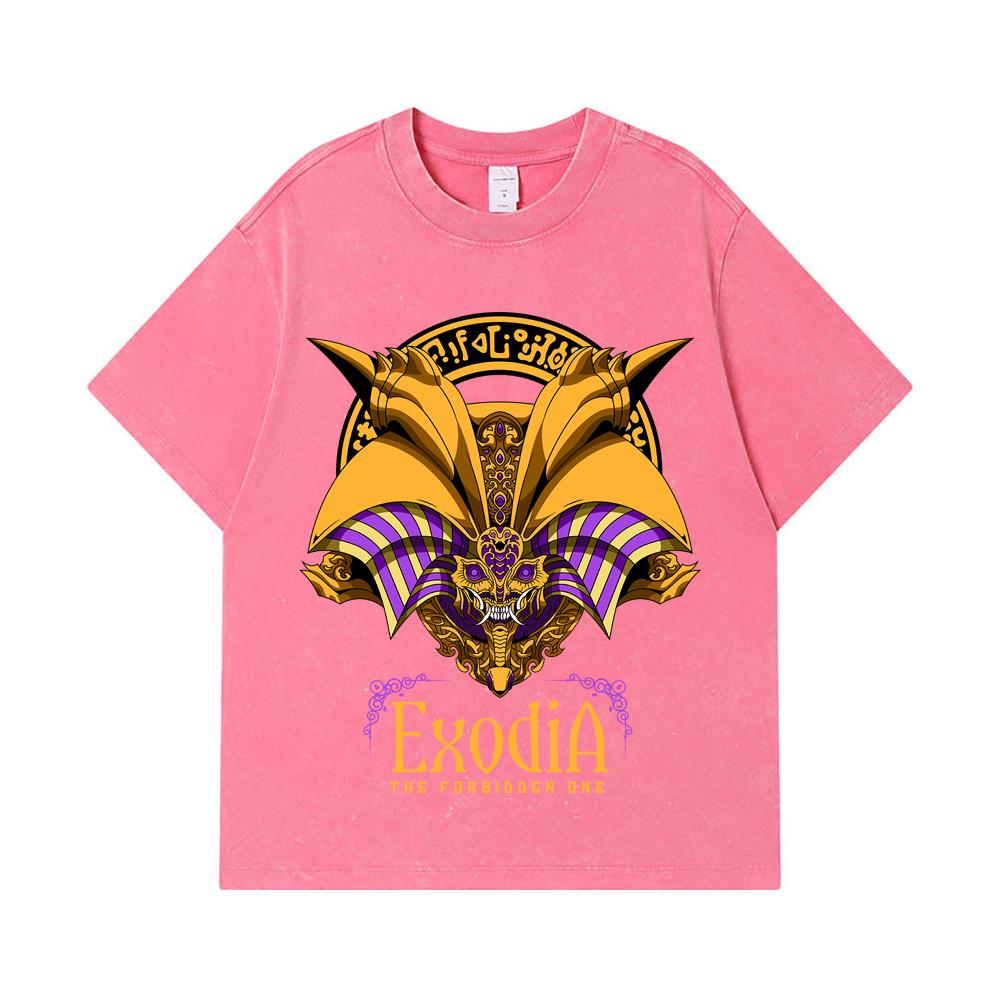 Стиранные футболки 275 г/м² 100% Хлопок Yu-Gi-Oh V2 Принт Экзодия Унисекс Тяжелая Хлопковая Футболка