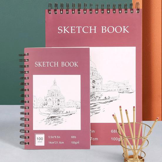 A4 Hardcover Sketch Book Spiral Wire Bound 100 Sheets Acid Free Thick Paper Artist Art Student Sketching Drawing Writing Sketchbook Art Supplies