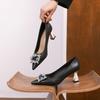 7531-1 [sheepskin] High Heels Women's Thin Heels 2025 New Pointed Rhinestone Square Buckle French Shallow Mouth Single Shoes