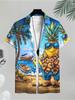 Men'S Casual Pineapple Beach Printed Shirt, Fun Summer Vacation Top, Polyester Fabric, Mixed Color, Multiple Specifications Available, Stylish Trendy