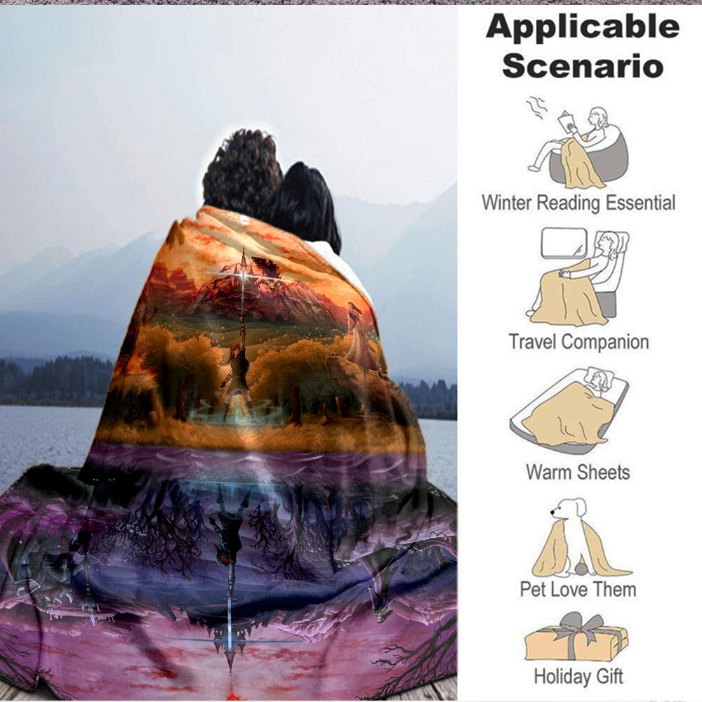 1Pc Fantasy World Reflections Flannel Blanket, Soft And Comfortable, Casual Warm, Camping Travel, Christmas, Halloween Xmas Gift L1497