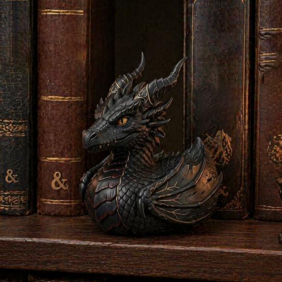 Mythical Creature Desk Accessory Dark Fantasy Dragon Collectible Duck, Gothic Resin Statue for Home Decor, Hand-Painted Ornament Figurine, Medieval