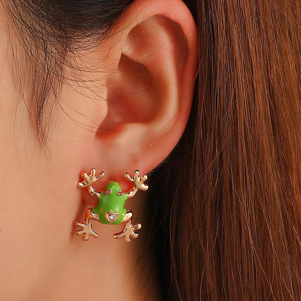 1/2 Pairs Frog-Shaped Earrings Sparking Rhinestones Inlaid