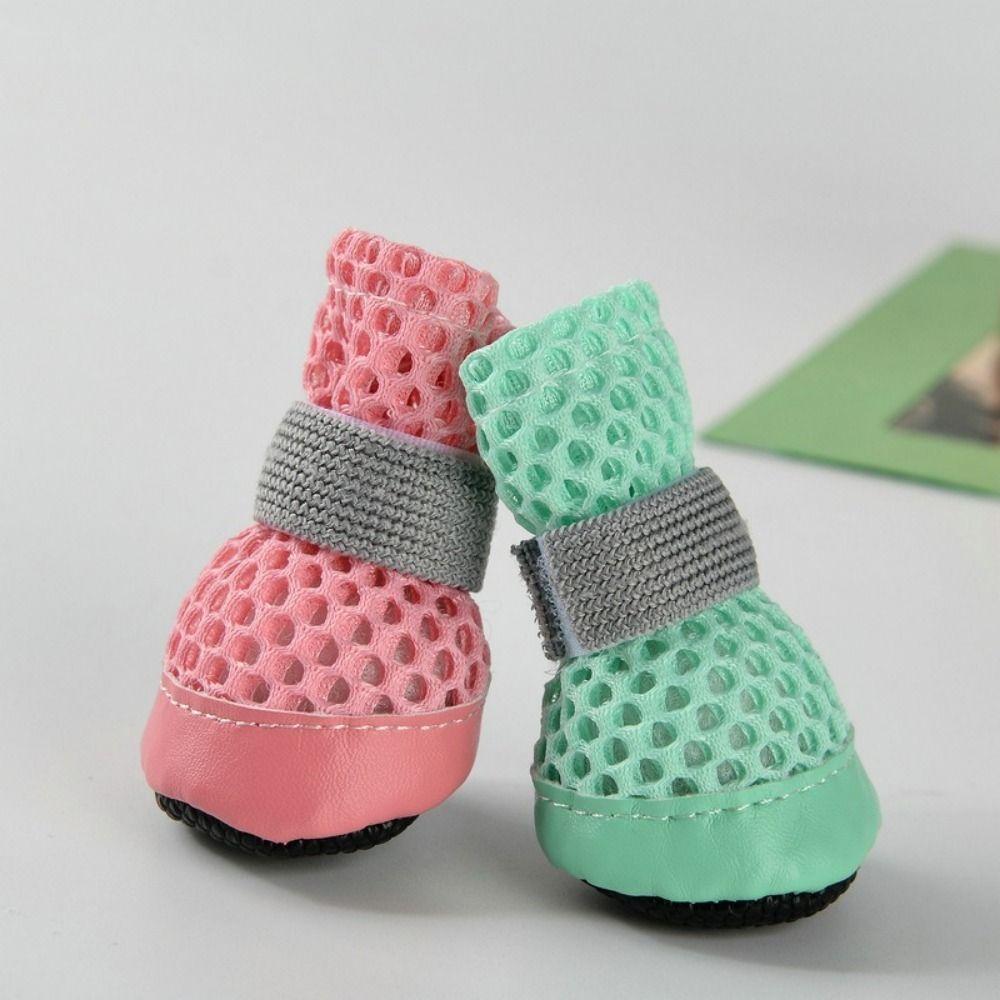 4PCS/SET Anti-Slip Dog Mesh Shoes Breathable Dog Foot Cover Lightweight Puppy Boots Summer Walks