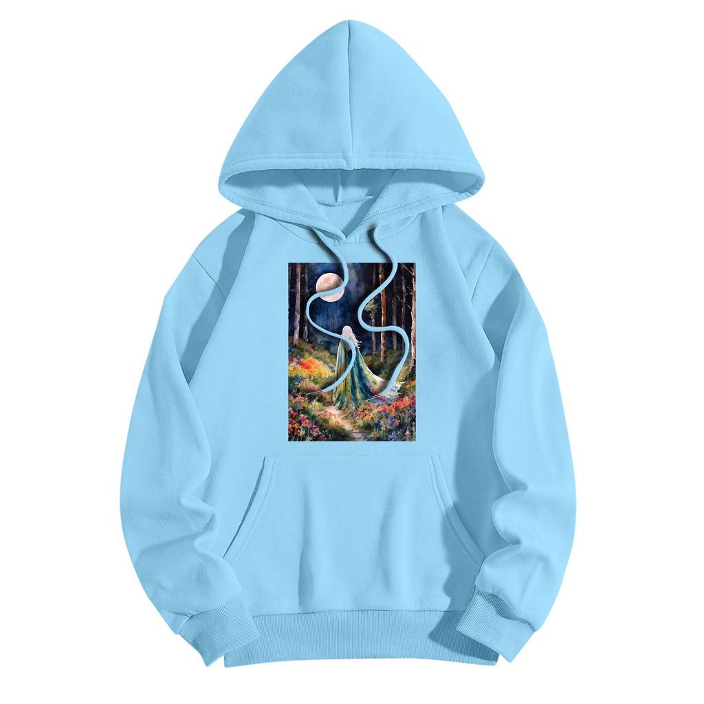 Women's Fashionable Casual Halloween Witch Print Hooded Sweatshirt With Pockets Long Sleeved Sweatshirt