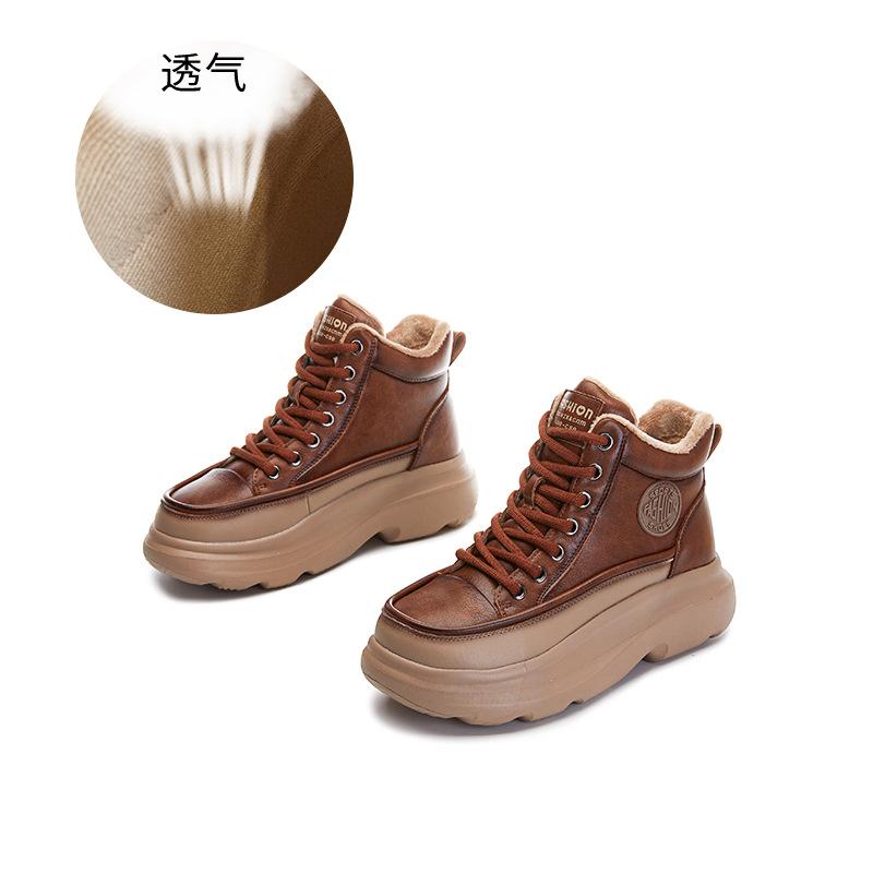 Foam sole leather spring high-top single shoes 2025 new thick-soled heightening little white shoes women's casual versatile women's shoes trend