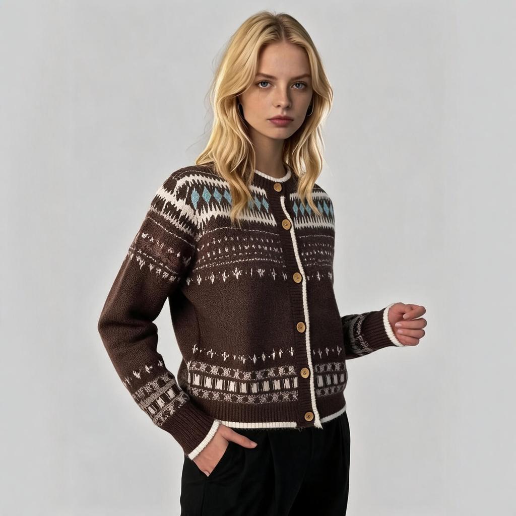Осенний новый кардиган в стиле Fair Isle для женщин, винтажный жаккардовый свитер, свободный универсальный топ