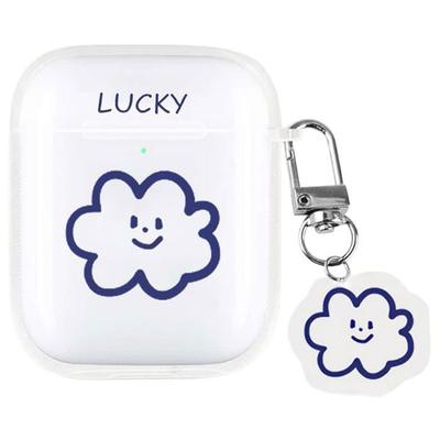 Чехол для AirPods 1/2 - E.F.CONNECTION - Рисунок Облако - Ударопрочная Защита - Прозрачный - Крючок в Комплекте