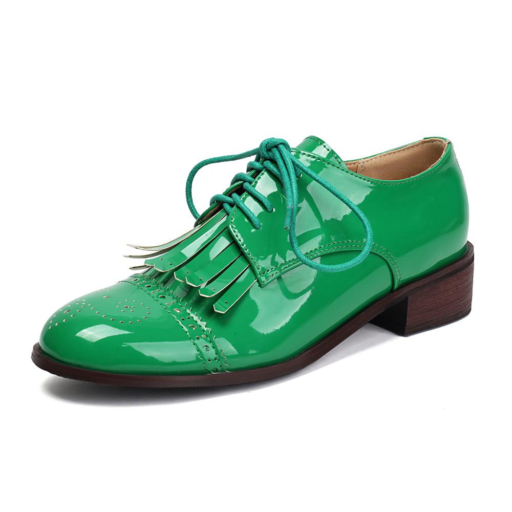 Мода Мода Весна Шнуровка Оксфорды Балетки Женские Шнуровка Круглый Носок Лоферы Пряжка Кисточка Кожа Дерби Британские Женские Туфли на Толстом Каблуке