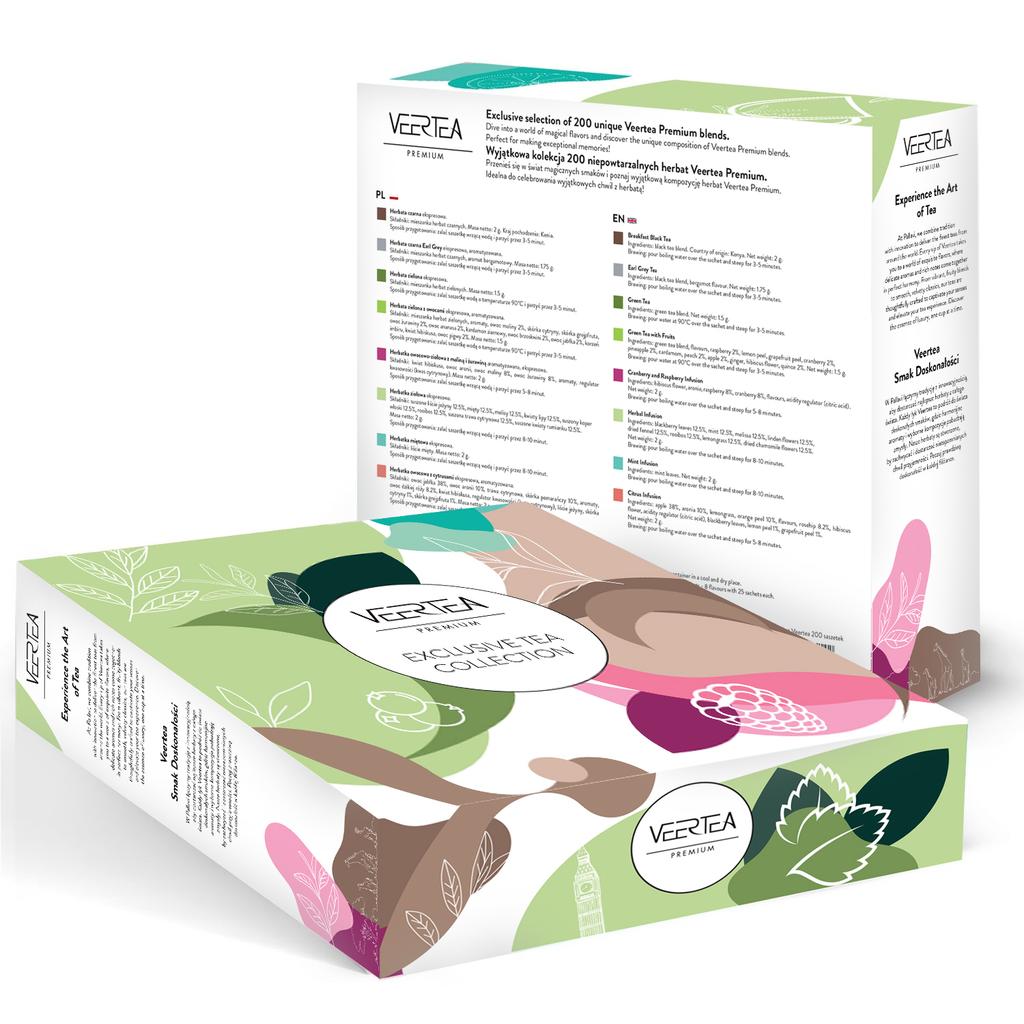 Veertea Tea Set Colorful Light 8 Flavors 200 Envelopes