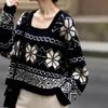 ZOSOUL Vintage Fair Isle Jacquard Square Neck Knit Sweater